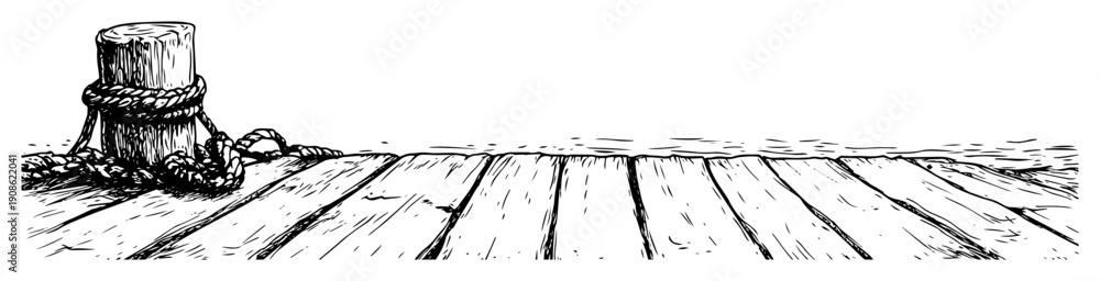 Obraz premium hand drawn wooden dock sketch illustration