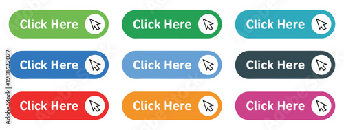 click here button vector icon set