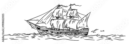 hand drawn sailing ship sketch illustration