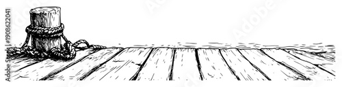 hand drawn wooden dock sketch illustration