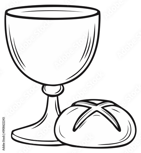 Religious Symbols Chalice With Bread Line Art Illustration