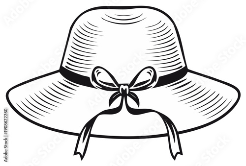 Elegant sun hat with ribbon bow vintage illustration