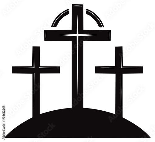 Three Crosses Silhouette on a Hilltop Symbol of Christianity Religious Symbolism Faith and Hope