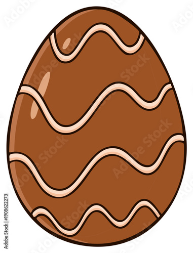 Decorated chocolate Easter egg with wavy icing lines, a holiday treat illustration for spring