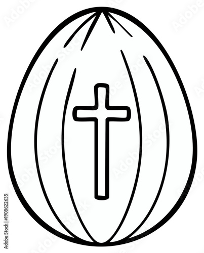 Religious Easter Egg With Cross Icon Symbol Line Art