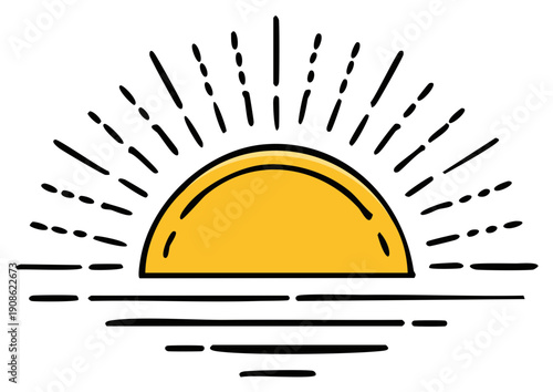 Sunrise or sunset illustration with radiant lines