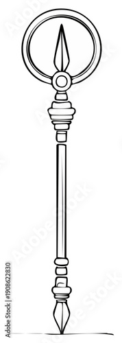 Ornate Scepter With Pointed Finial and Circular Top Embellishment