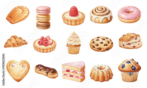 Artistic watercolor pastry collection for World Baking Day feast