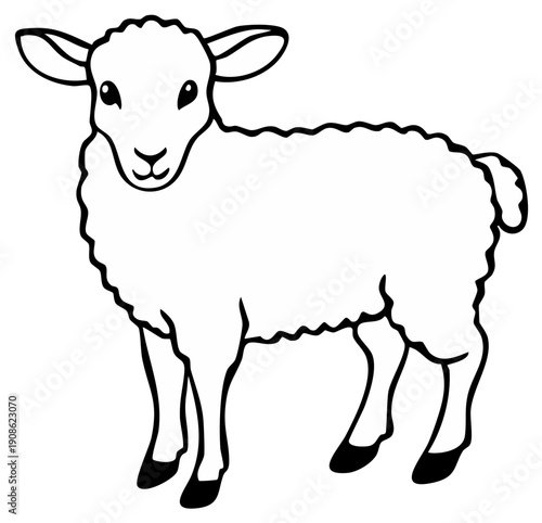 Black and white illustration of a cute lamb