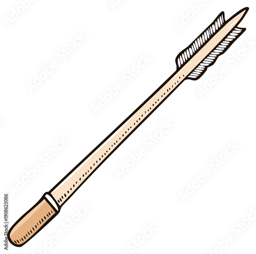 Wooden Arrow with Fletching and Point Illustrated Vector