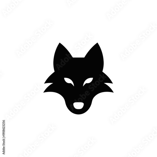 A minimalist black silhouette of a fox's head with glowing eyes, designed as a modern vector graphic icon