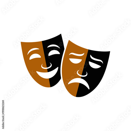 A vector graphic illustration of two comedy and tragedy masks in a flat design style