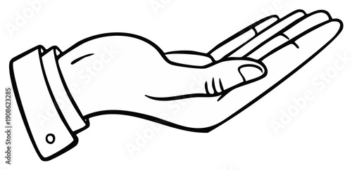 Line Drawing of Open Hand Holding Out Palm and Fingers