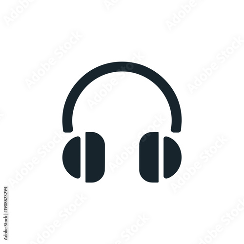 A minimalist vector graphic of a pair of black headphones on a white background