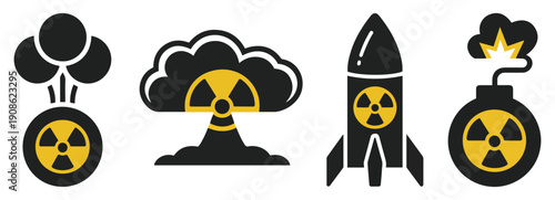 nuclear war weapon vector icon set