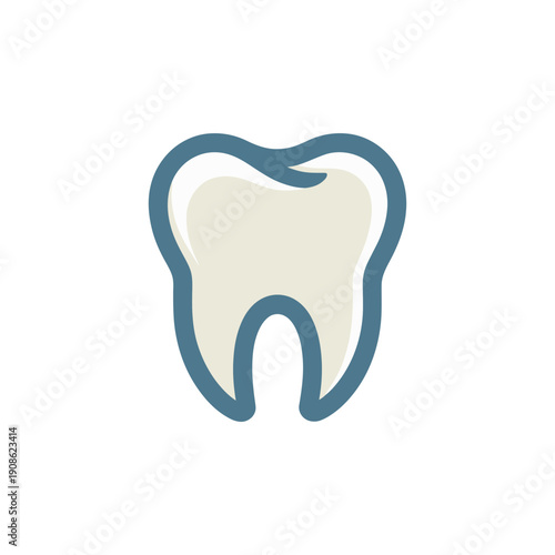 A blue outlined vector graphic of a tooth on a white background