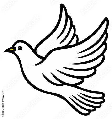 Cartoon White Dove in Flight Symbolic Icon Illustration