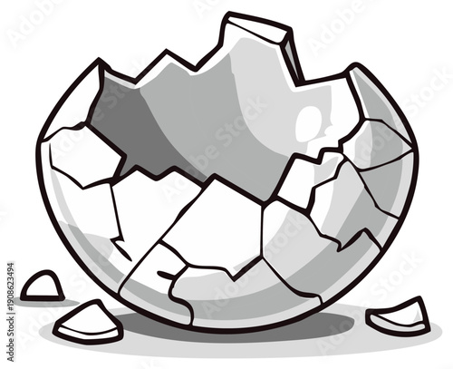 Broken eggshell illustration, hatching concept, new life, fragility