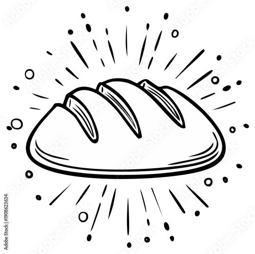 Artistic illustration of a loaf of bread, vintage style, radiating lines
