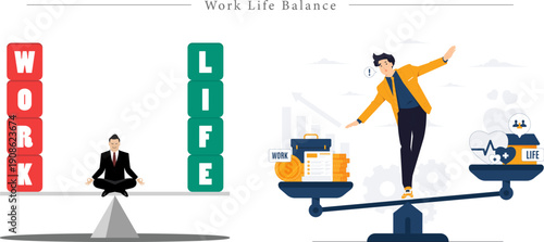 Premium Work-Life Balance Illustration Meditation Harmony and Professional Scale Balancing Flat Vector