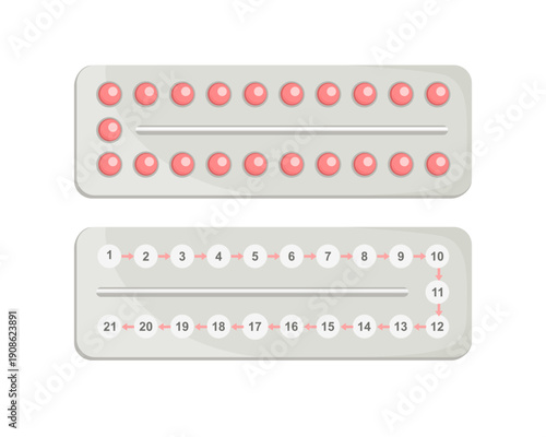 Blister pack of birth control pills isolated on white background. Women's health concept. Vector cartoon flat illustration.