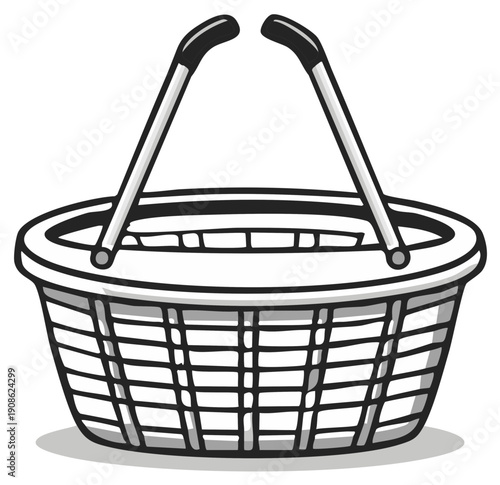 Illustration of a Wicker Shopping Basket with Handles for Groceries and Retail Shopping