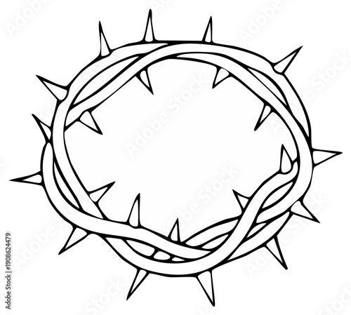 Hand-drawn thorny crown of thorns, a symbol of sacrifice, suffering, and redemption