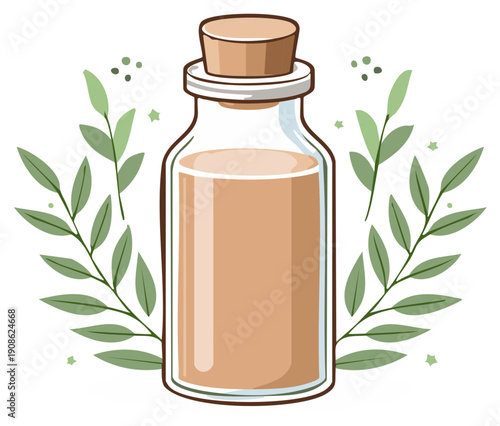 Apothecary Bottle with Cork Stopper and Herbal Decoration – Natural Medicine Essence