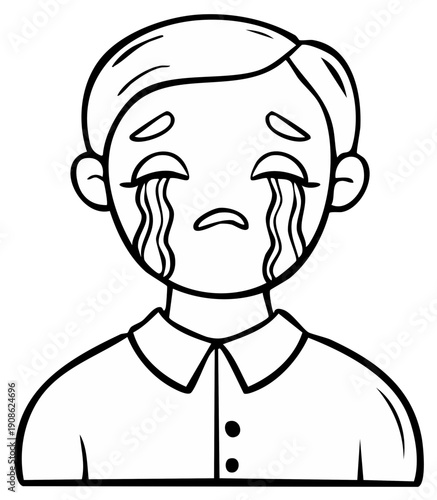 Crying Boy Illustration with Tears Streaming Down Sad Face Coloring Page