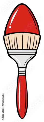 Illustration of a red handled paintbrush with red paint on its bristles