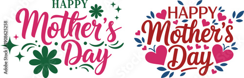 Happy mother's day greeting cards with flowers and hearts