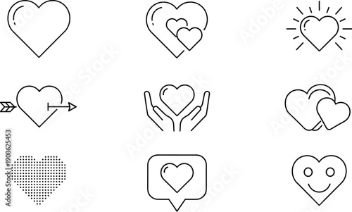 Heart Shape and Love Emoji Icon Set, Romantic Valentine Day Wedding Anniversary Symbols, Relationship Partnership Label, Graphic Design, Social Media