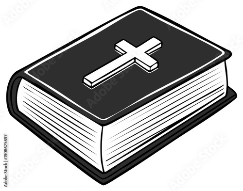 Closed Holy Bible with Embossed Cross on Cover, Sacred Religious Text