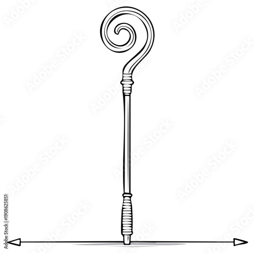Cartoon drawing of a bishop's staff with a spiral handle.