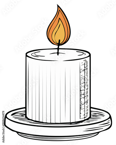 Candle illustration with lit flame on a simple plate
