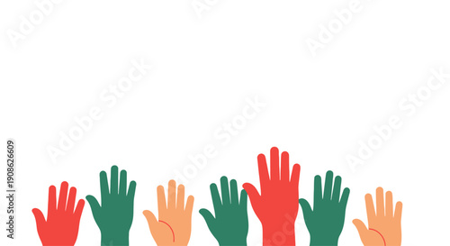 Diverse Hands Raised Up - Voting, Volunteering, Celebration, Community Concept