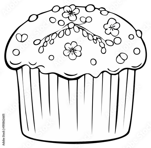 Black and white cupcake with floral decorations, dessert treat