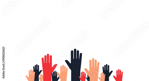 Diverse Hands Raised Up - Voting, Volunteering, Participation Concept