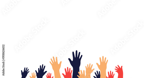 Diverse Hands Raised Upward, Voting, Community, Teamwork, Support, Election, Participation