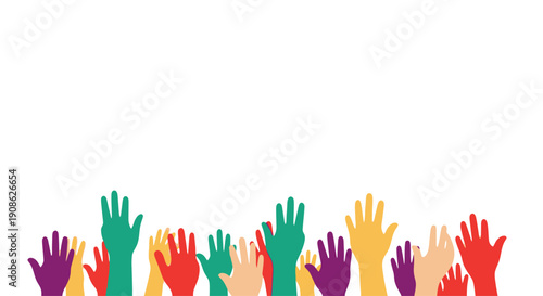 Diverse Hands Reaching Up, Community, Volunteering, Voting, Ideas, Celebration