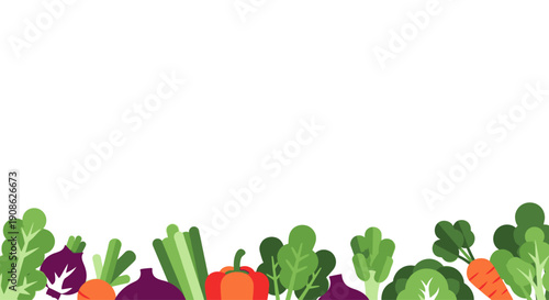 Healthy Fresh Vegetables Border - Flat Illustration with Copy Space