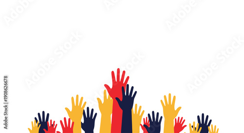 Colorful Raised Hands Voting Election Community Support Cooperation