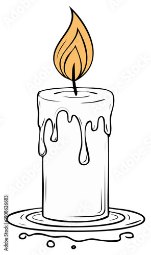 Cartoon Style Candle with Flame and Dripping Wax Illustration: Festive Holiday Decor and Religious Symbolism