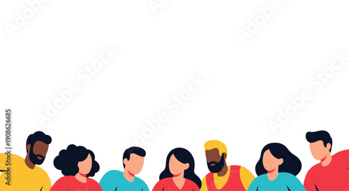 Diverse Group of People Together - Flat Illustration with Copy Space