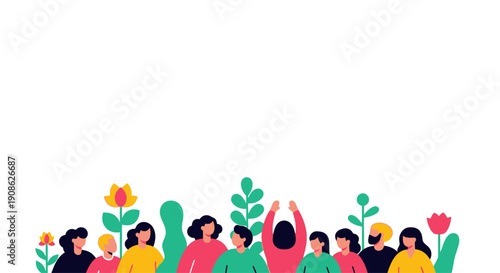 Diverse Group of People Standing Together with Plants and Flowers