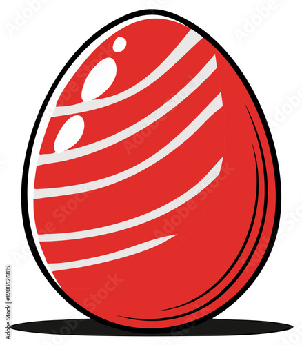 Red easter egg with white stripes, glossy easter egg graphic illustration