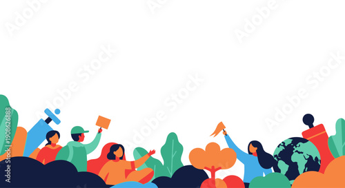 Diverse Group of People Celebrating Environmental Awareness and Global Unity