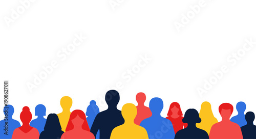 Diverse Crowd of People Silhouettes in Colorful Flat Illustration
