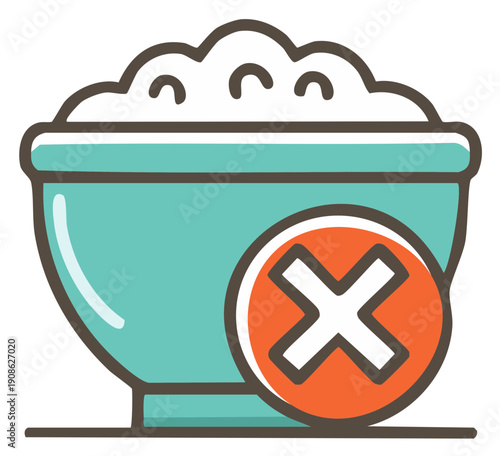Bowl of food with restriction icon indicating allergy or diet limitations concept. No food restrictions sign, healthy eating, diet icon
