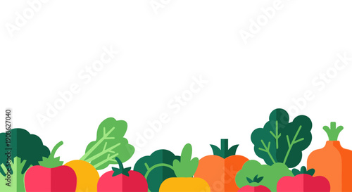 Healthy Vegetables Border - Flat Illustration with Copy Space